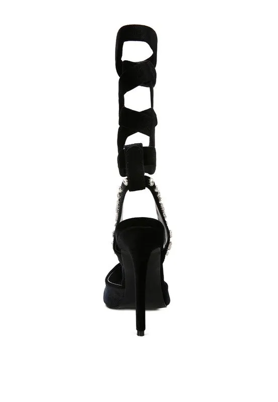 Velvet Tie Up High Heel