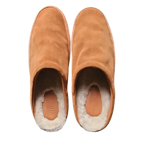 VINCE | Mens Porter Tan Suede Shearling Lined Slippers in Size 10