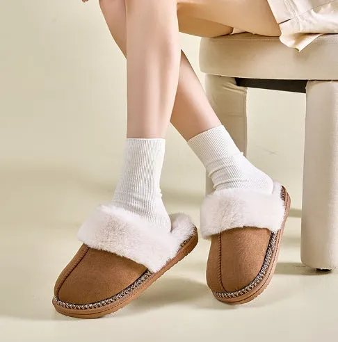 Winter High - grade Cotton Slippers, Women's Winter Home and Household Furry Slippers, Anti - slip Cotton Slippers with Fleece for Outdoor Wear, Cotton Slippers C-241115-3