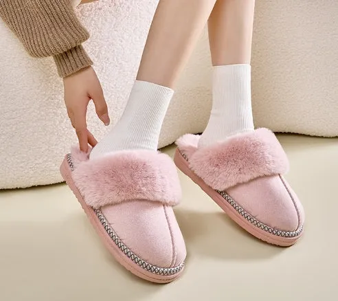 Winter High - grade Cotton Slippers, Women's Winter Home and Household Furry Slippers, Anti - slip Cotton Slippers with Fleece for Outdoor Wear, Cotton Slippers C-241115-3