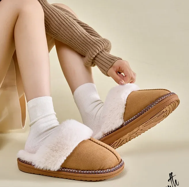 Winter High - grade Cotton Slippers, Women's Winter Home and Household Furry Slippers, Anti - slip Cotton Slippers with Fleece for Outdoor Wear, Cotton Slippers C-241115-3