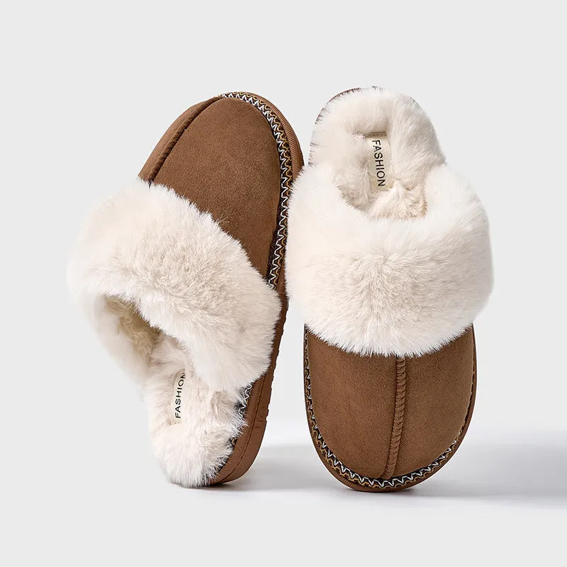 Winter High - grade Cotton Slippers, Women's Winter Home and Household Furry Slippers, Anti - slip Cotton Slippers with Fleece for Outdoor Wear, Cotton Slippers C-241115-3