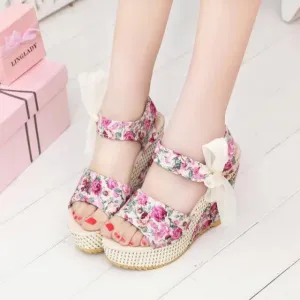 Women Shoes Female Sandals Wedges Women's Sandals Platform Lace Belt Bow Flip Flops Open Toe high-heeled