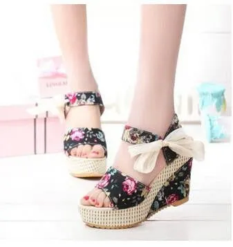 Women Shoes Female Sandals Wedges Women's Sandals Platform Lace Belt Bow Flip Flops Open Toe high-heeled