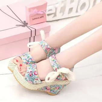 Women Shoes Female Sandals Wedges Women's Sandals Platform Lace Belt Bow Flip Flops Open Toe high-heeled