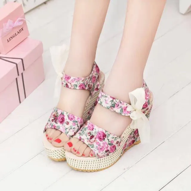 Women Shoes Female Sandals Wedges Women's Sandals Platform Lace Belt Bow Flip Flops Open Toe high-heeled