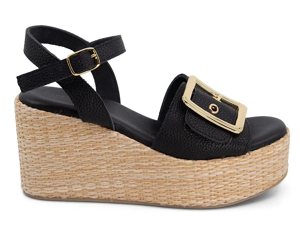 WOMEN'S CHOCOLAT BLU JENIS BLACK WEDGE SANDALS