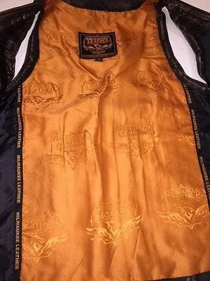 WOMEN'S MOTORCYCLE DISTRESSED LEATHER BROWN VEST W/SIDE LACES & 2GUN POCKETS
