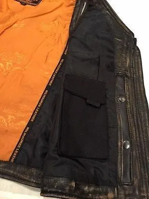 WOMEN'S MOTORCYCLE DISTRESSED LEATHER BROWN VEST W/SIDE LACES & 2GUN POCKETS