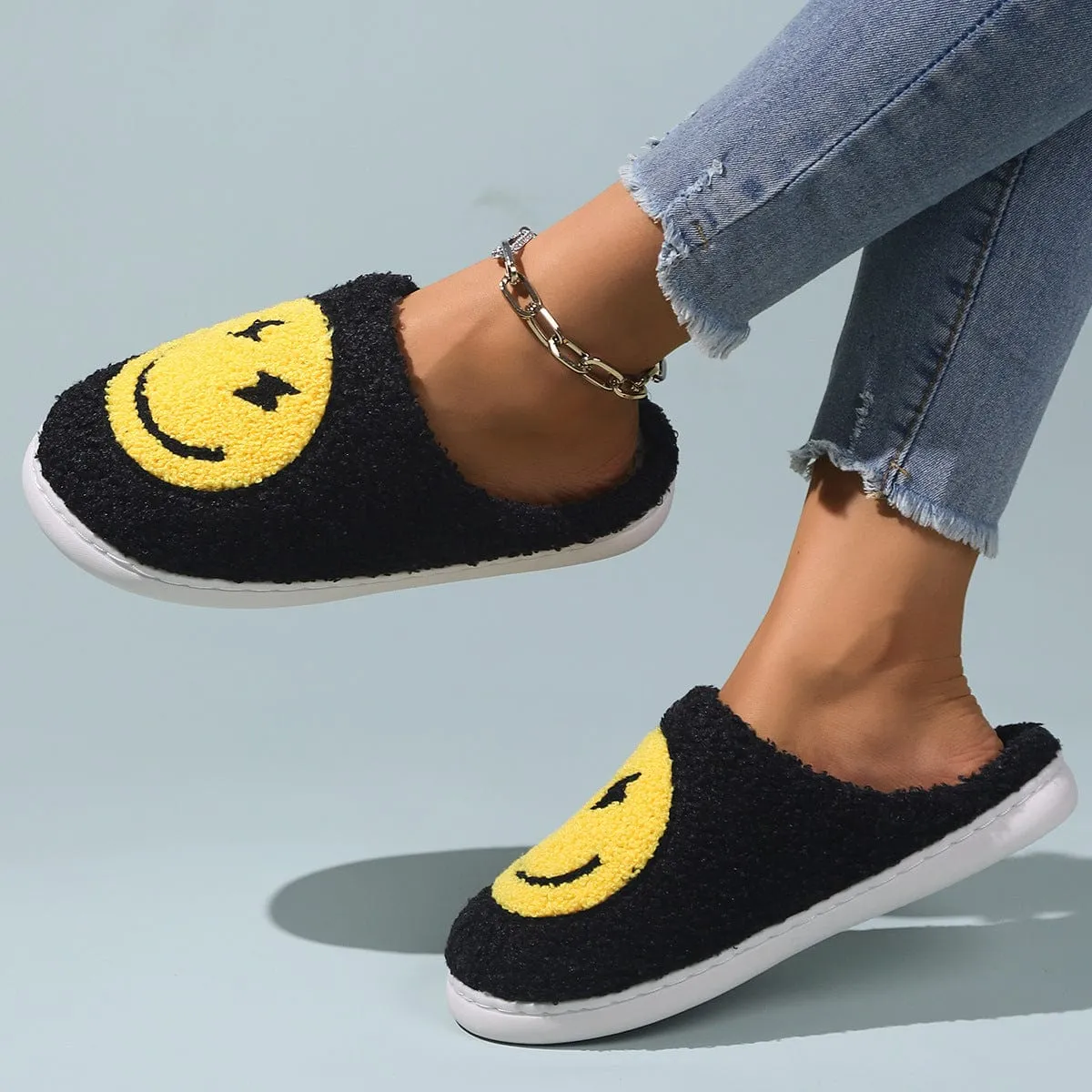 Women's Smiley Plush Home Slippers Clearance