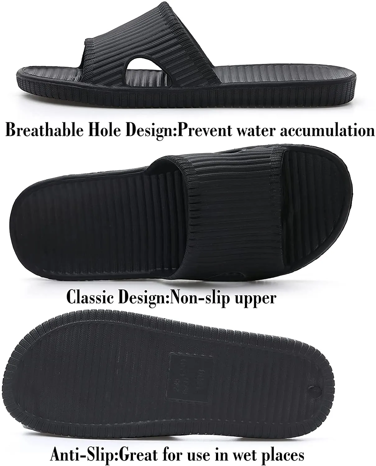 Yourvalues Shower Sandals for Women Slip on Indoor Slippers for Men Lightweight Bathroom Slide Soft Non-Slip Waterproof Shoes for Bath,Pool,Beach